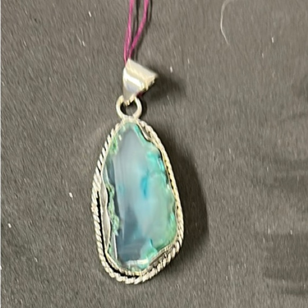 Silver and Teal, Blue, Green Stone Pendant